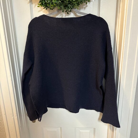 Jucca Navy Sweater with Side Slits and Vertical Ribbed Style-Size Small - Picture 4 of 4